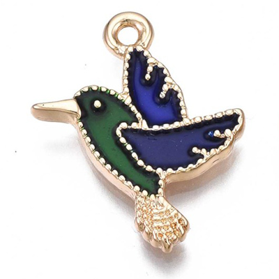 ECH06-1 - Enamel Humming Bird Charm/Pendant - light gold 